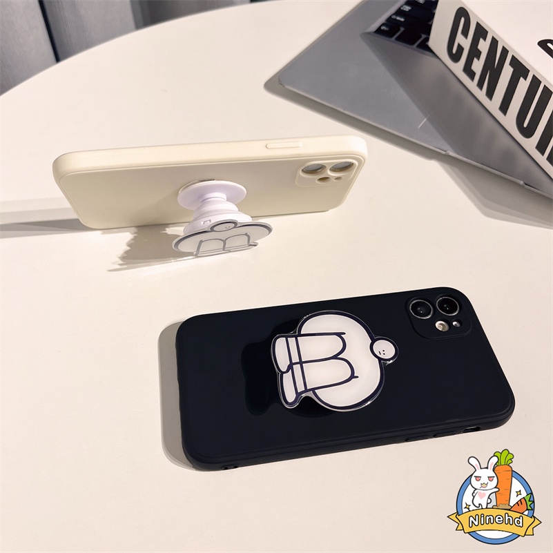 IPHONE Stand Ponsel Cowok Gaya Korea Simple Soft Case Kompatibel Untuk Iphone14 13 12 11 Pro Max X Xr Xs Max8 7 6 6s Plus SE 2020hitam Putih Warna Solid Silikon Casing Ponsel Tepi Lurus