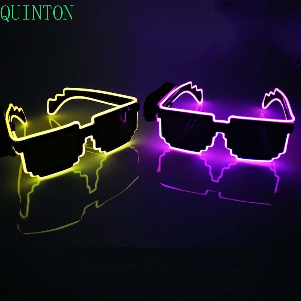 QUINTON Led Bercahaya Kacamata Menyala Fashion Masquerade Pesta Party Props Bar Perlengkapan Cosplay Dekorasi Berkedip Perlengkapan Pesta Mosaik Kacamata