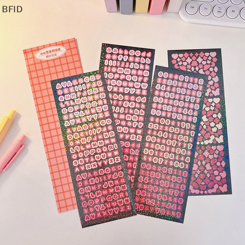 [BFID] 4sheets /Pack Laser Bling Huruf Hadiah Alfabet Stiker Hias Photocard Scrapbooking DIY Album Foto Perlengkapan Alat Tulis [ID]