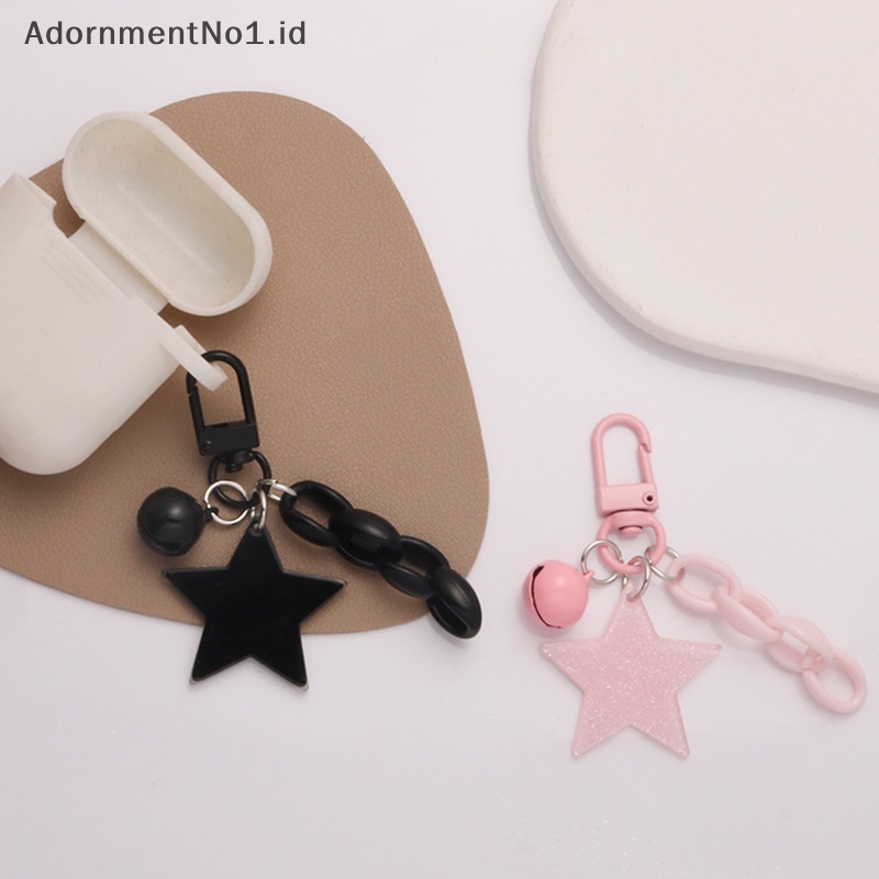 [AdornmentNo1] Glitter bintang akrilik gantungan kunci Bell liontin Keyring untuk anak perempuan ransel pesona Headphone Case aksesori hadiah persahabatan kreatif