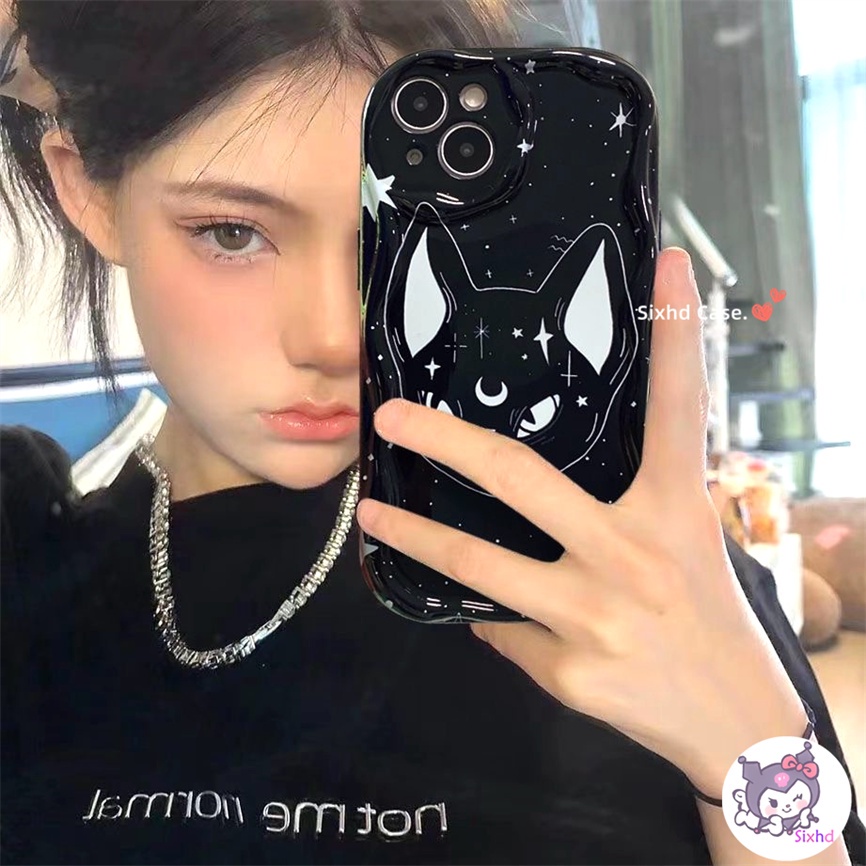 Samsung A14 A53 A54 A04 A12 A13 A24 A23 A04s A22 A33 A50 A50s A30s A51 A52 A03s A02s M12 M22 Ins Cartoon Black Cat 3D Curved Edge Wave Glossy Shockproof Phone Case Soft Cover