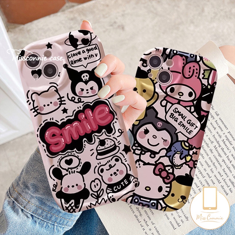 Untuk Realme C35 C55 C21Y C25 C30 C21 C15 C25s C25Y C17 C2 C1 C53 C20A C3 6i 5i 7i 5 9i 5s C12 C33 C31 C11 3D Wavy Curved Edge Doodle Letter Lucu Hello Kartun Kuromi Kitty Soft Case