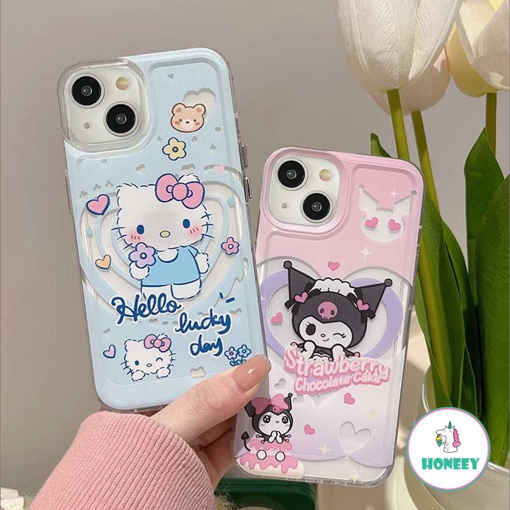 Kartun Lucu Kulomi Hellokitty Love Phone Case Kompatibel Untuk Iphone14 13 12 11 Pro Max Casing iPhone XR XS 7 8Plus Lembut Shockproof Back Cover