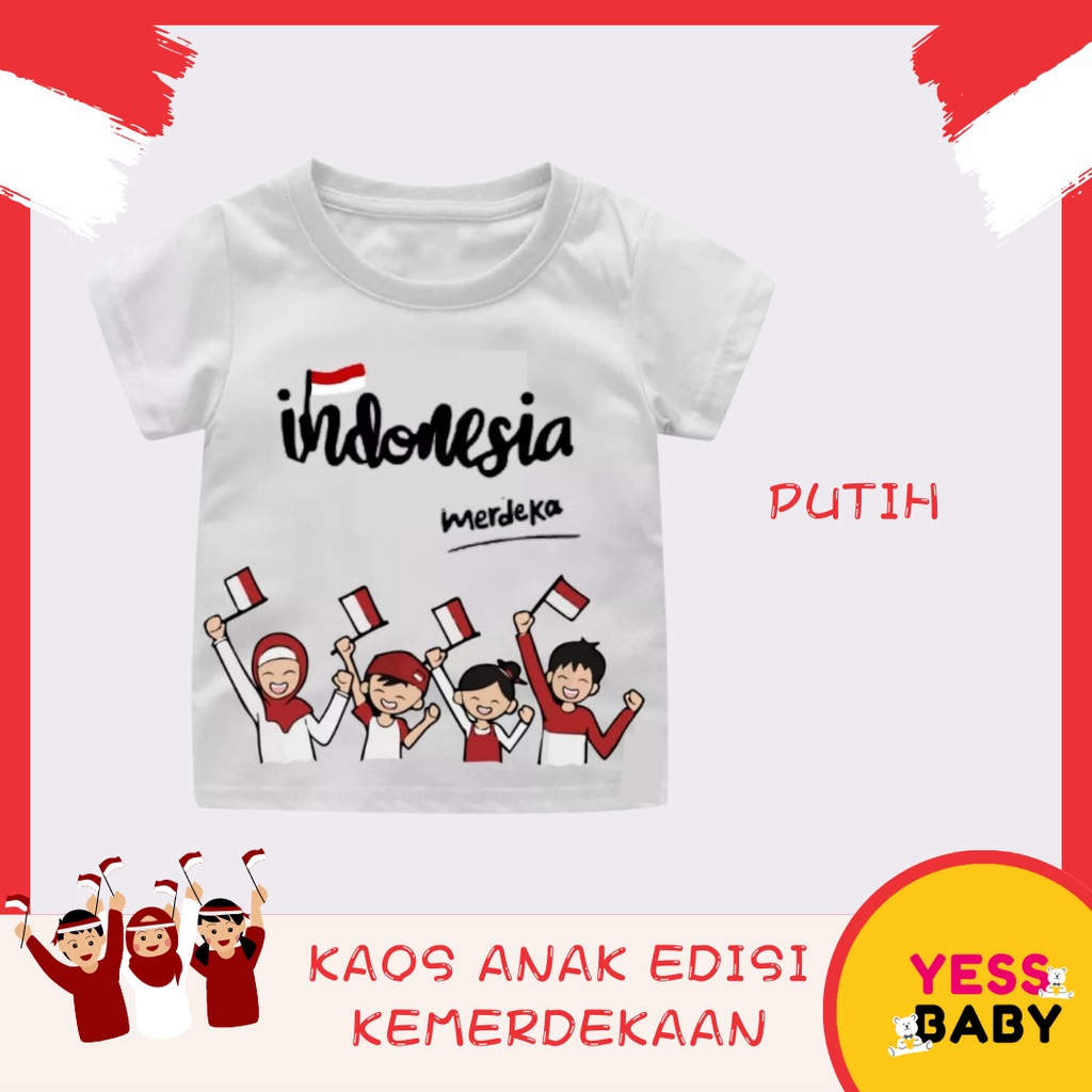 YESSBABY BAJU ANAK ANAK 4CHILD MOTIF 17 AGUSTUS KEMERDEKAAN INDONESIA katun combe merah putih usia 1-6 tahun