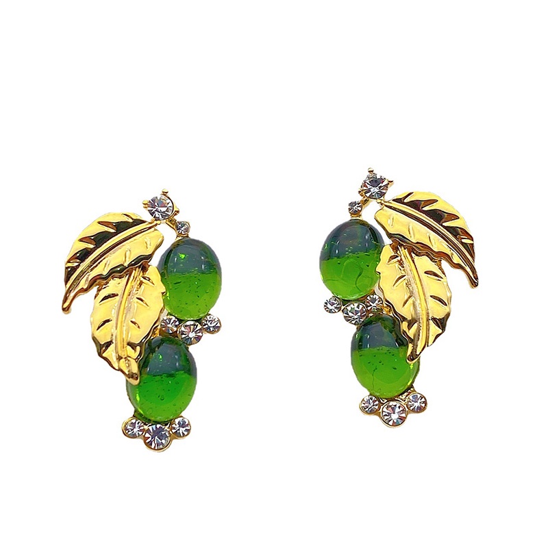 T Classy Elegan Eropa Amerika Gaya Medieval Daun Hijau Glasir Indah Fashion Retro Anting