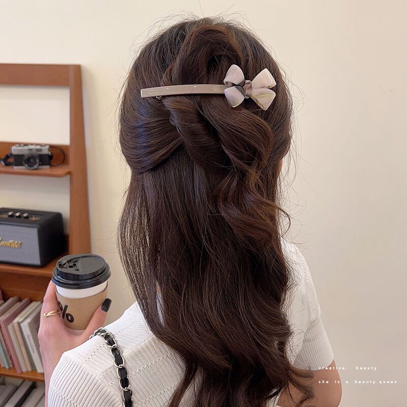 Vintage Bow Knot Spring Clip Acrylic Style Top Clip Pan Hair Grab Clip Alat Ajaib Gaya Baru Sederhana