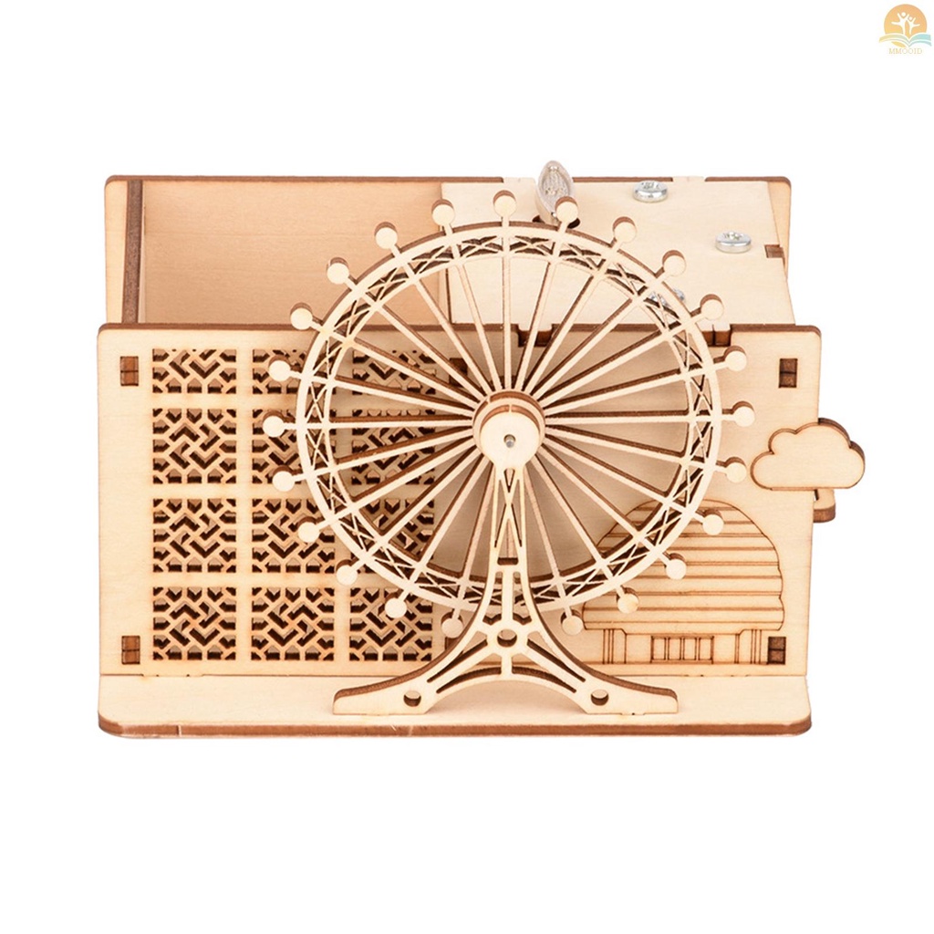 In Stock 3D Puzzle Kayu Ferris Wheel Jarum Jam Kotak Musik Pen Holder DIY Perakitan Craft Model Kit Dengan Laci Penyimpanan Dekorasi Rumah Hadiah Edukasi Untuk Siswa Laki-Laki Perempuan Adul