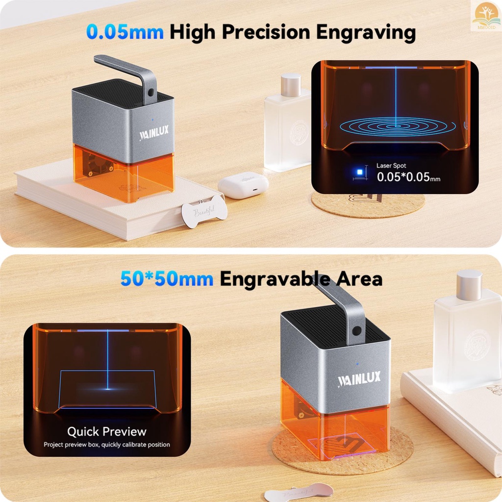 In Stock WAINLUX Z4 Laser Engraver Mini Laser Marker 5W Cahaya Biru Laser Power Support Fungsi BT Sambungan Wirelss APP Comtrol Offline Grafir Dan Ukir Magnetic Eye Protect