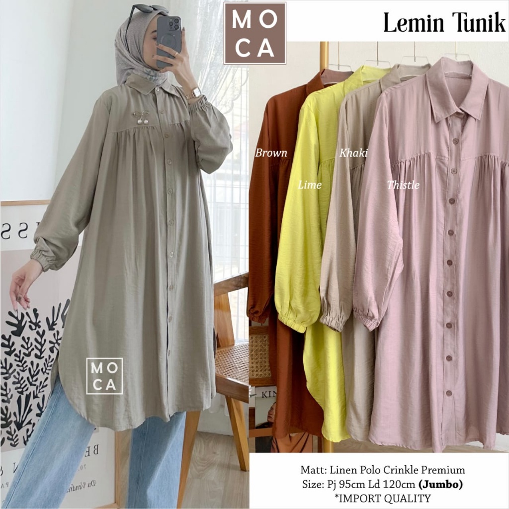 LEMIN TUNIK Jumbo ORI MOCA | Ld120 Linen Polo Crinkle Prrmium