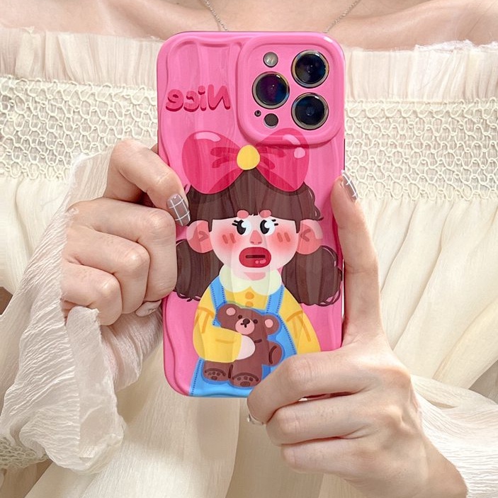 Nice Little Girl Soft Silicon Case HP iP iPhone 14 + Plus 12 13 Pro Max 11 IMD Bear Doll Casing Apple