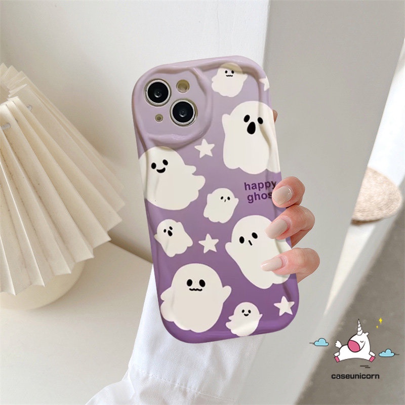 Kartun Lucu Hitam Putih Hantu Kecil Pasangan Case Untuk Redmi Note12 10 8 11 9 10s 11s Pro Max Redmi 10C 10A 9T 9 A1 9C NFC A2 A9 POCO M3 Bintang Doodle 3D Wavy Curved Edge Soft Cover