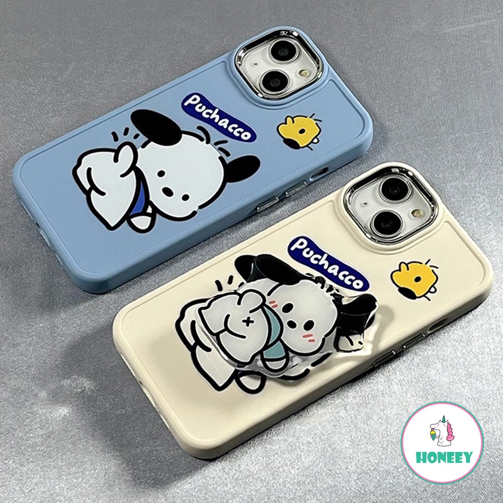 Fashion Kartun Pochacco Holder Phone Case Kompatibel Untuk iPhone 14 Pro 13 12 11 Pro Max Case iPhone 11 7 8Plus XR Metal Kamera Perlindungan Hybrid Phone Cover