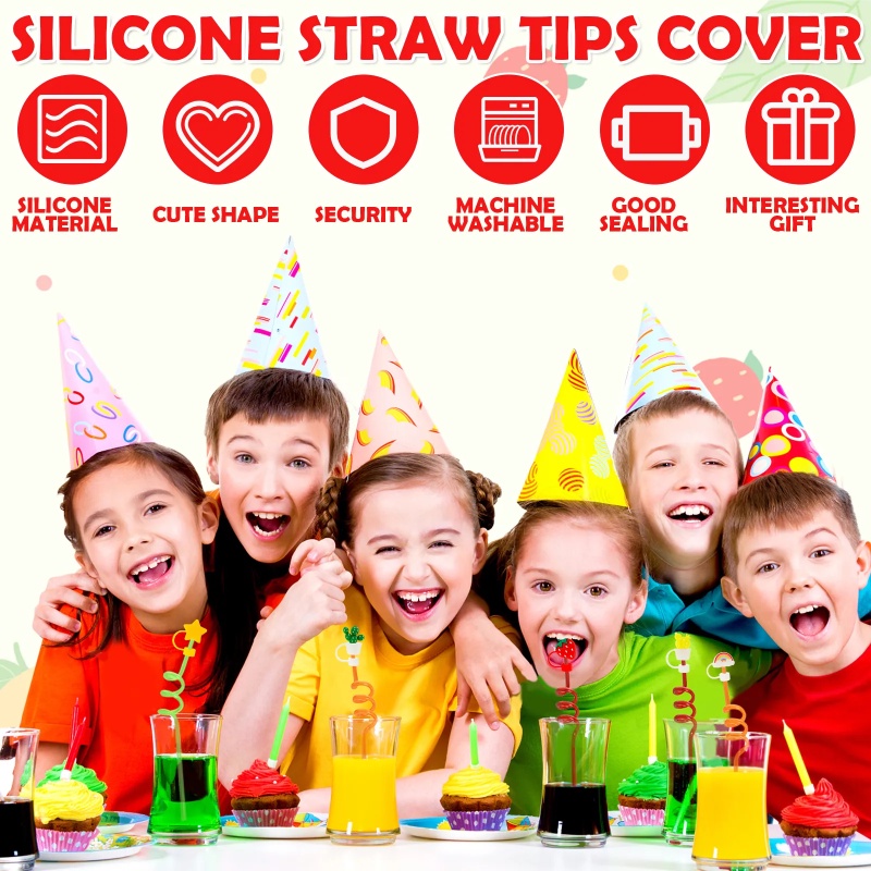 Reusable Drinking Straw Tip Lid/Creative Straw Cover Cap Alat Penyegel Sedotan/Straw Tips Drinking Dust Cap/Straw Tip Covers Cup Accessories/Penutup Colokan Anti Cipratan Silikon