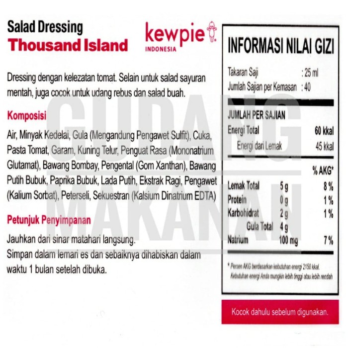 

✨Ready Stok✨ - Kewpie Salad Dressing Thousand Island 1 Liter - Pack Standard- 1.2.23