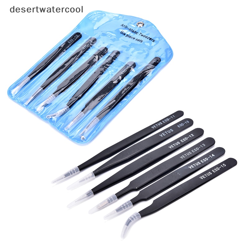 Deid Hot 6Pcs ESD Pinset Presisi Aman Stainless Steel Anti Statis Alat Pemeliharaan Martijn