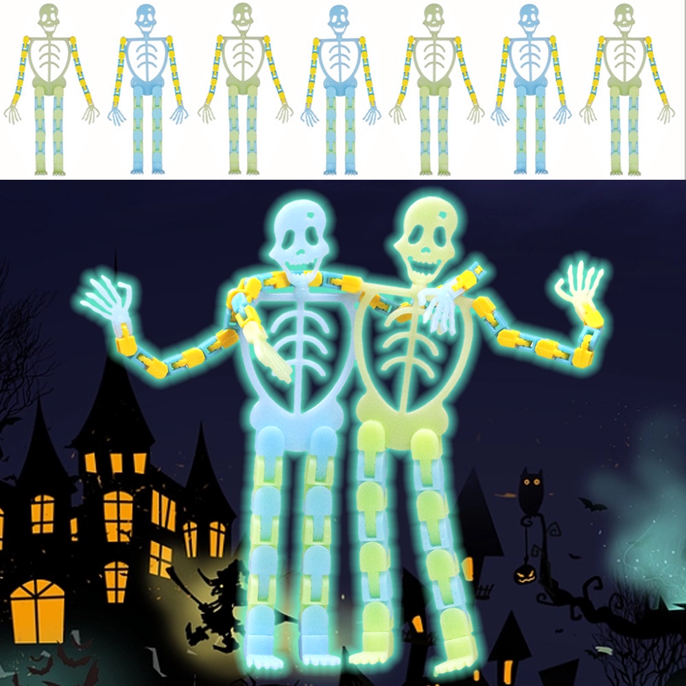 Halloween Dressing Skeleton Halloween Novelty Luminous Human Skeleton Toy/Kreatif DIY Neon Tengkorak Mainan Dengan Stand Ponsel/Anti-Stres Blok Bangunan Hadiah Paty/