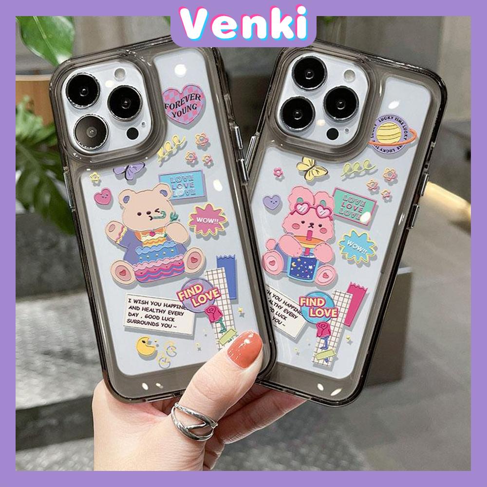 VENKI - Untuk iPhone 11 Case Clear Space Hard Acrylic Case Shockproof Protection Camera Cute Bear and Bunny Kompatibel dengan iPhone 14 13 Pro Max iPhone 12 Pro Max XR 7Plus 8Plus