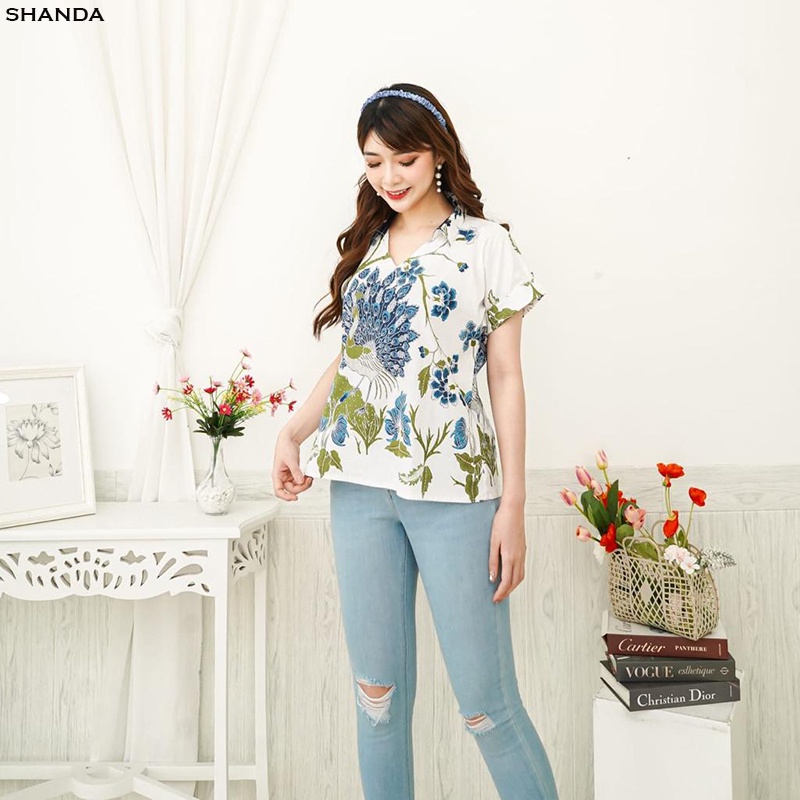 Evercloth Shanda Blouse Wanita Atasan Wanita Blouse Batik Lengan Pendek