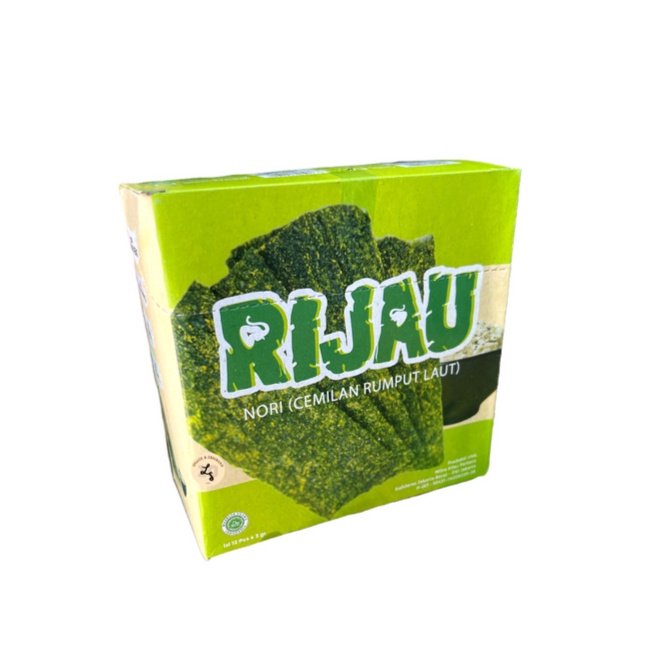 

Rijau Nori Rumput Laut Rasa Ayam Bawang Pedas 1 Box Isi 12 pcs @3g