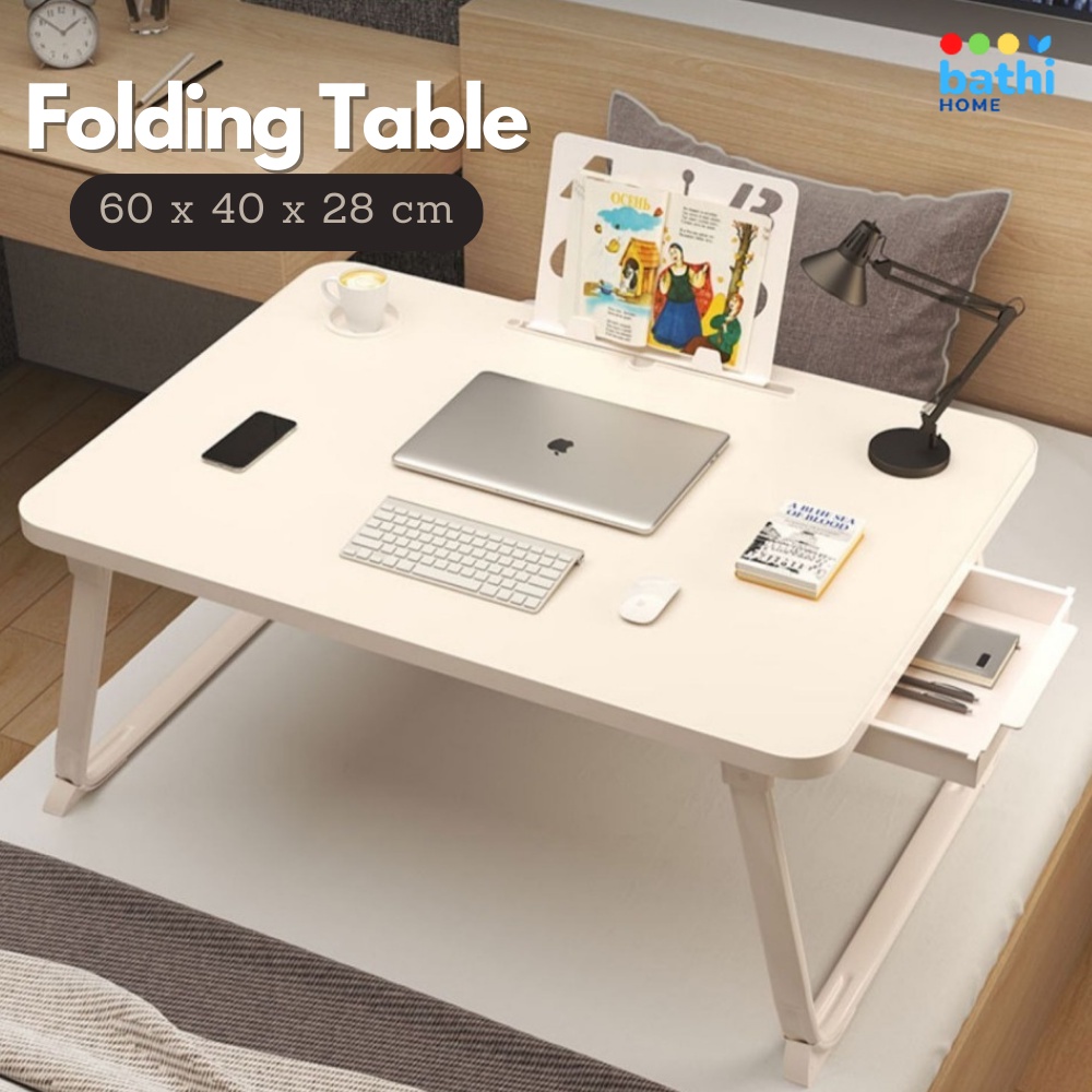Meja Lipat Belajar Laci Stand Buku Cup Holder 60cm Portable Laptop Foldable Bed Table BATHI-BO60