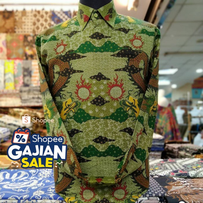 Baju Batik Pria Panjang Doby Premium Motif Sutra Tulis Pesta Mewah XXL - Hijau, S
