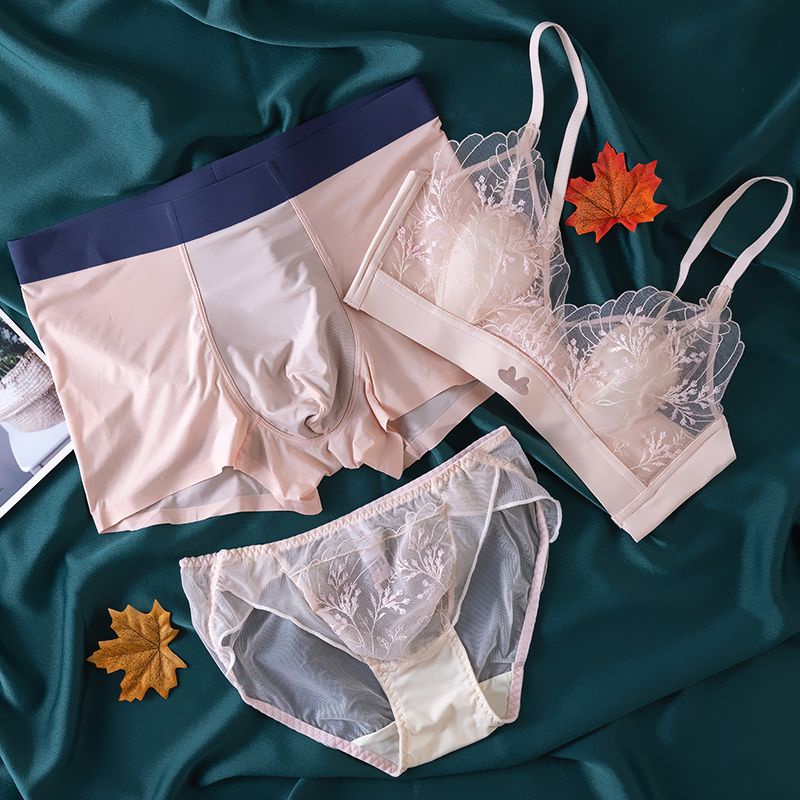 Three piece set of unbranded couple underwear, including bra and ice silk couple underwear