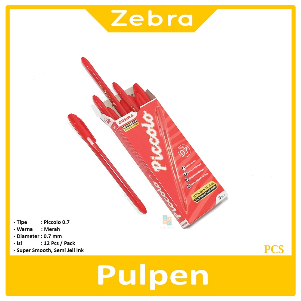 

Zebra - Piccolo Pulpen Ballpoint 0.7mm Merah - Pcs