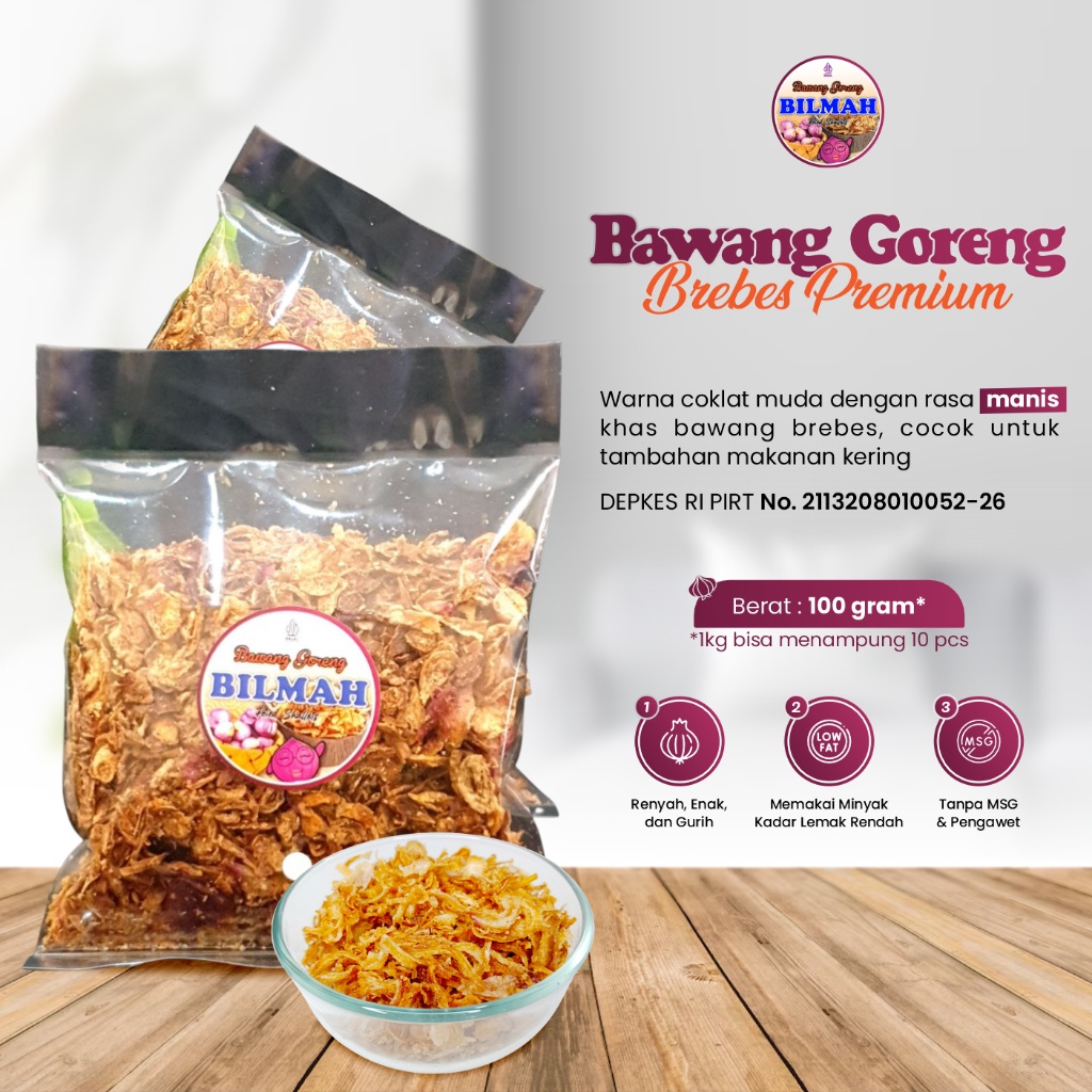 

Bilmah Bawang Goreng Asli Brebes Premium Kemasan Plastik 100 Gram