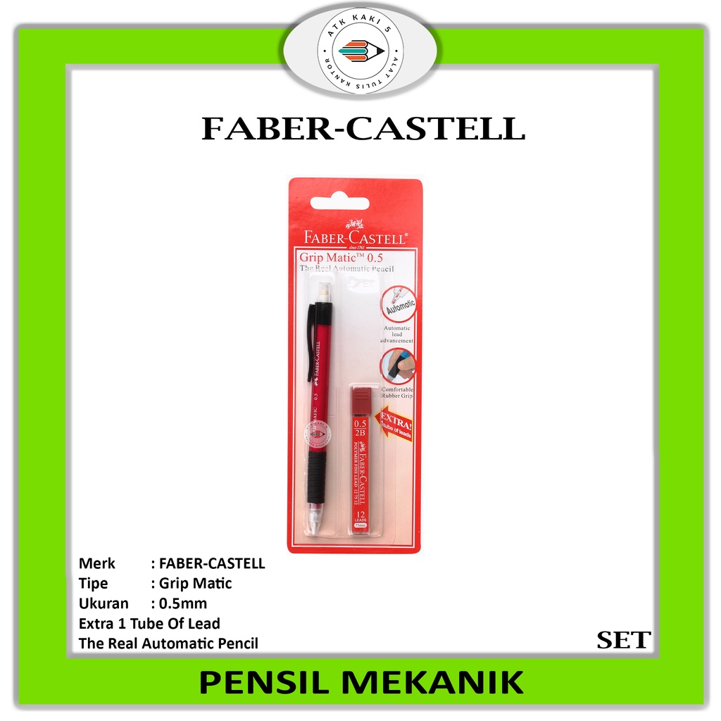 

FABER-CASTELL - Pensil Mekanik Grip Matic 0.5 mm + Free Isi Pensil Lead - Set
