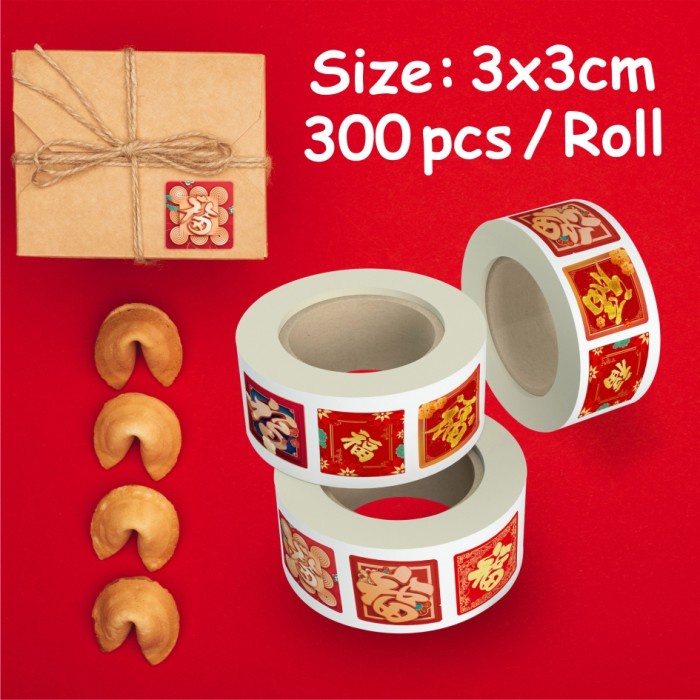 

Sticker Fu Imlek Tahun Baru Cina Stiker Label Fuk Dekorasi CNY Sincia Gong Xi Fa Cai 3 cm (300 pcs/ Roll)