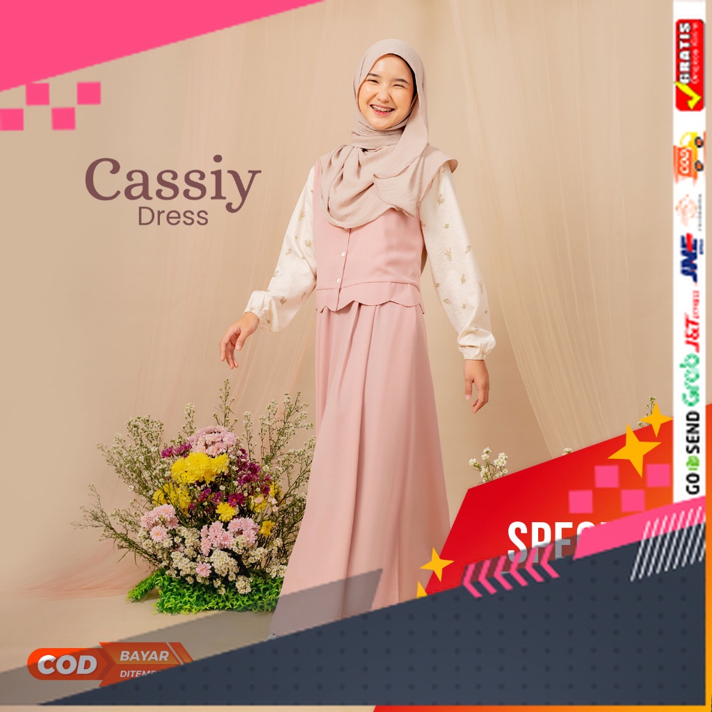 BAJU GAMIS MODEL BARU TERMURAH STYLE TRENDY /Jilbrave Cassiy Dress Motif Bunga Model 2 in 1 Look | F