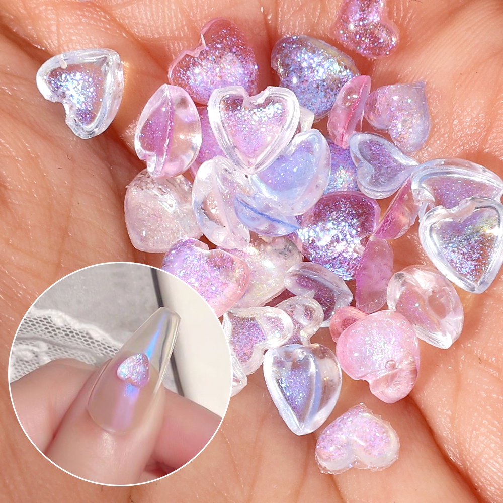 [Grosir] Permen Warna Glitter Halus Mutiara Berbentuk Hati Tiga Dimensi Perhiasan Kuku DIY Nail Art Cinta Busur Patch 3D Resin Camellia Berwarna Kuku Berlian Imitasi