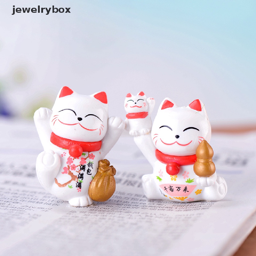 [jewelrybox] Lucky Smile Money Cat Mini Patung Figurine Kerajinan Ornamen Miniatur Dekorasi Rumah Butik