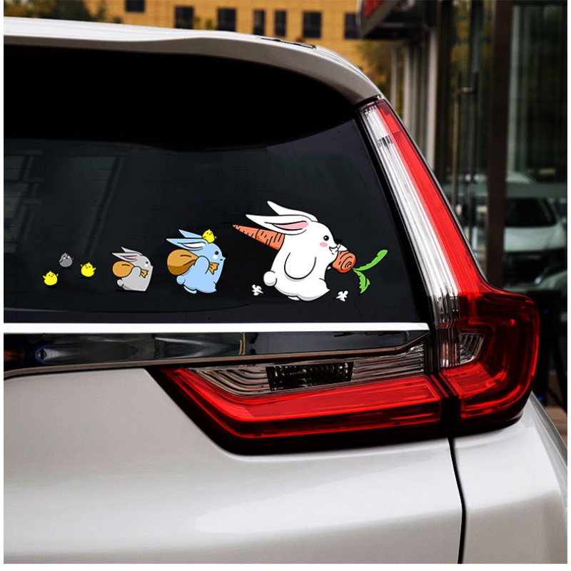 Stiker Mobil Hias Kartun Kelinci/Auto Decals Universal PVC Bunny Carrots Untuk Mobil Motor Truk