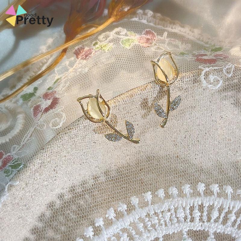 Anting Stud Desain Bunga Tulip Bahan S925 Silver Gaya Korea Untuk Wanita - PD