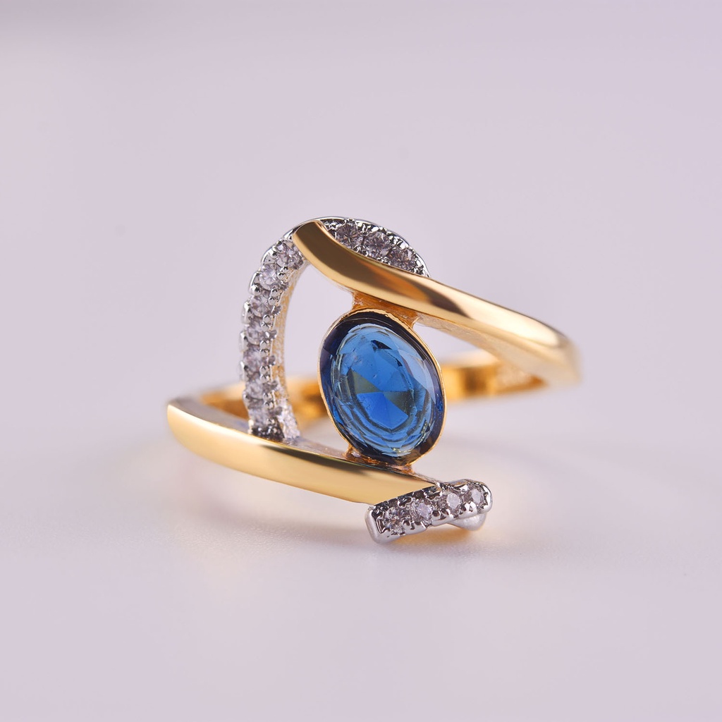 Goldkingdom Fashion Perhiasan Aksesoris Ready Stock Berlapis Emas Safir Dua Warna Cincin Eropa Dan Amerika Wanita Pertunangan Cincin