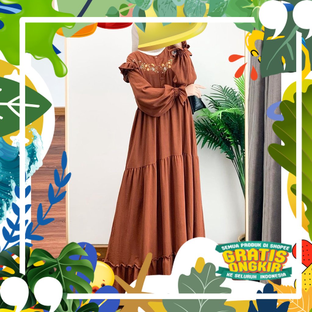 Dress Wanita Remaja Muslim Terbaru Bahan Crinkle Airflow Adem / Gamis Polos Simple / Gamis Busui / G