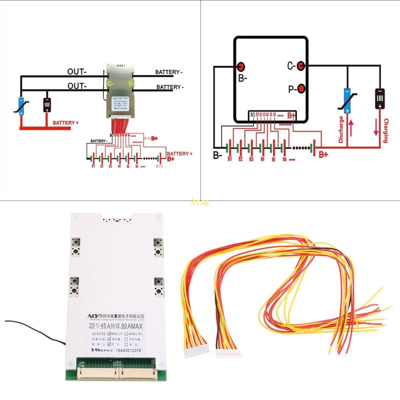 Btsg 72v BMS Lithium Charger Board 20S 3.2V 45A Lithium Charging Untuk Papan Perlindungan BMS Papan PCB Dengan