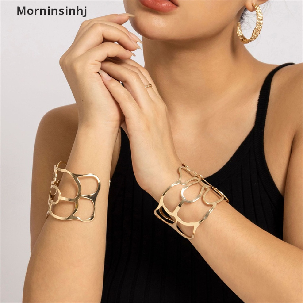 Mornin Gelang Bunga Berongga Bahan Metal Untuk Wanita Terbuka Adjustable Manset Lebar Gelang Pesta Pernikahan Perhiasan id