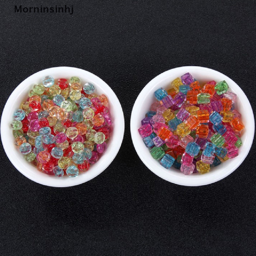 Mornin 100pcs 6mm Manik-Manik Akrilik Huruf Transparan Alfabet Bulat Kotak Kubus Beads id