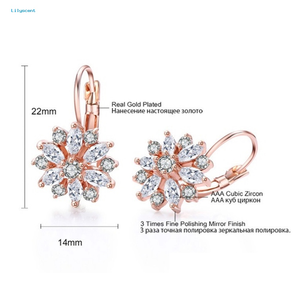 Lilyscent Cubic Zirconia Hias Bunga Matahari Menjuntai Leverback Anting Chic Lady Perhiasan Hadiah