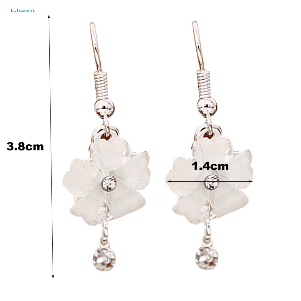 Lilyscent Women Drop Earrings Untuk Pacaran Wanita Bunga Berlian Imitasi Menjuntai Anting Eye-catching