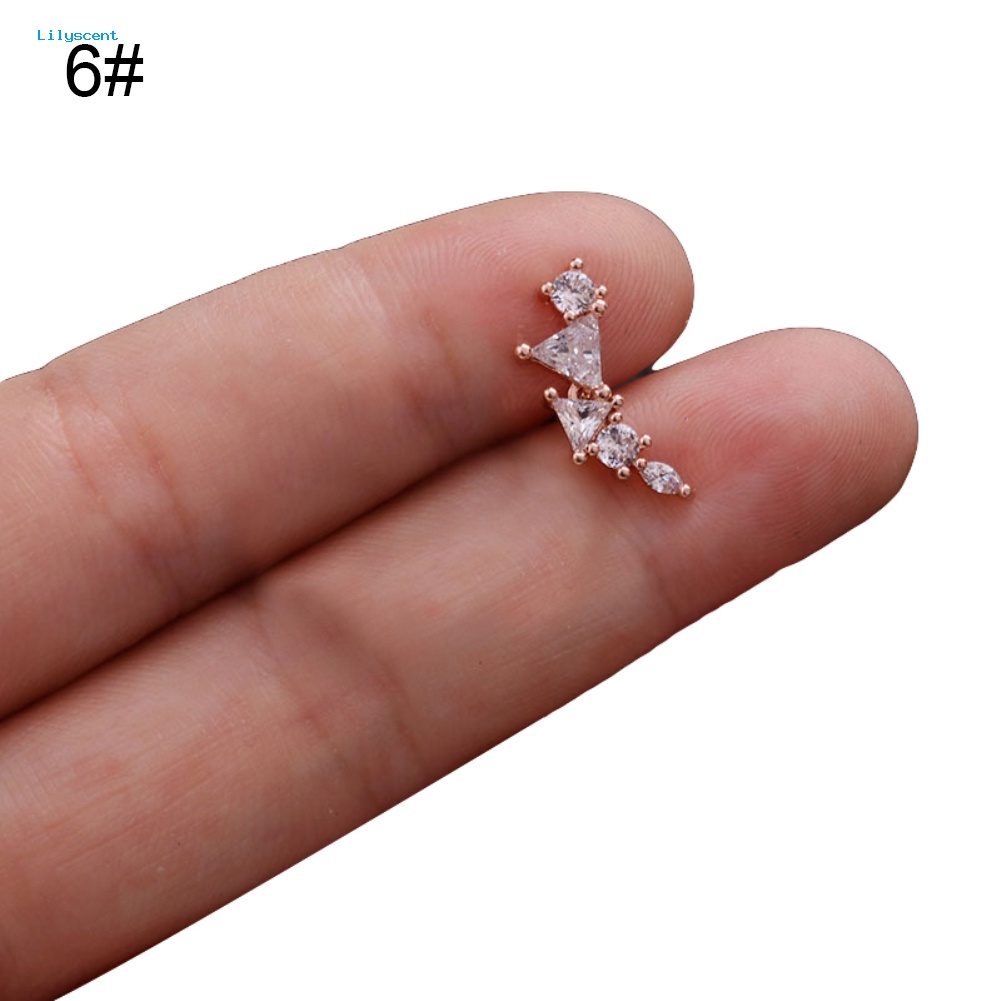 Lilyscent 1Pc Lady Cubic Zirconia Hias Bintang Bulan Telinga Stud Anting Tindik Helix Perhiasan