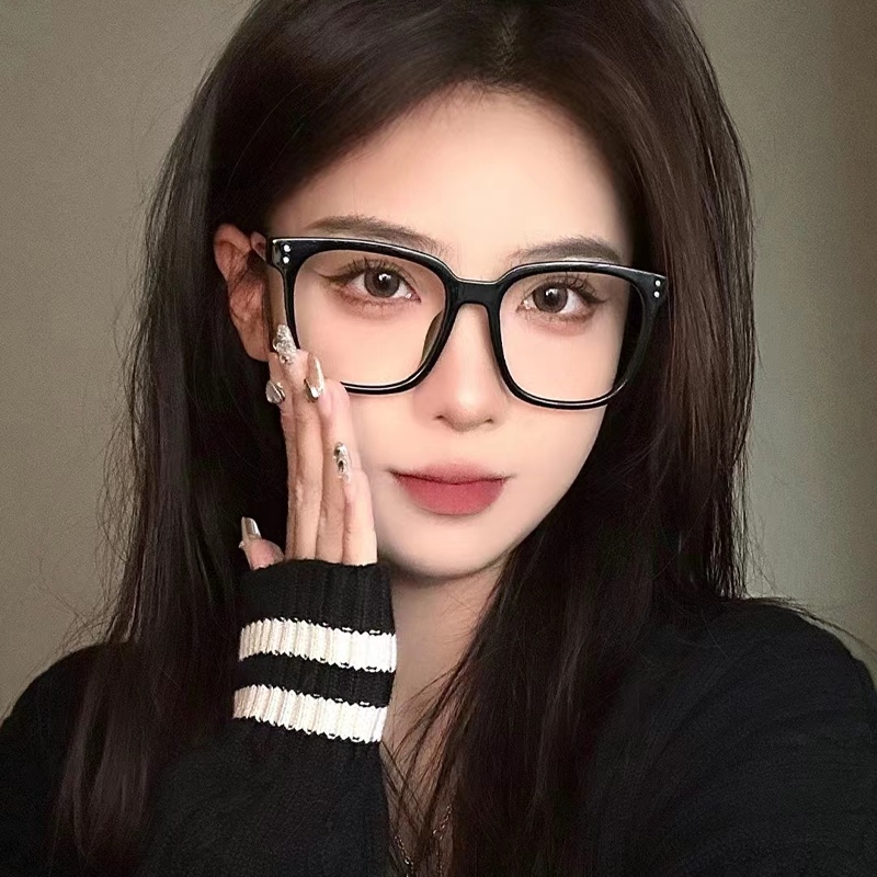 Papaozhu Trendi Lensa Bening Hitam Persegi Bingkai Kacamata Untuk Wanita Pria Temperamen Kacamata Kecantikan Kepribadian Eyewear Daily