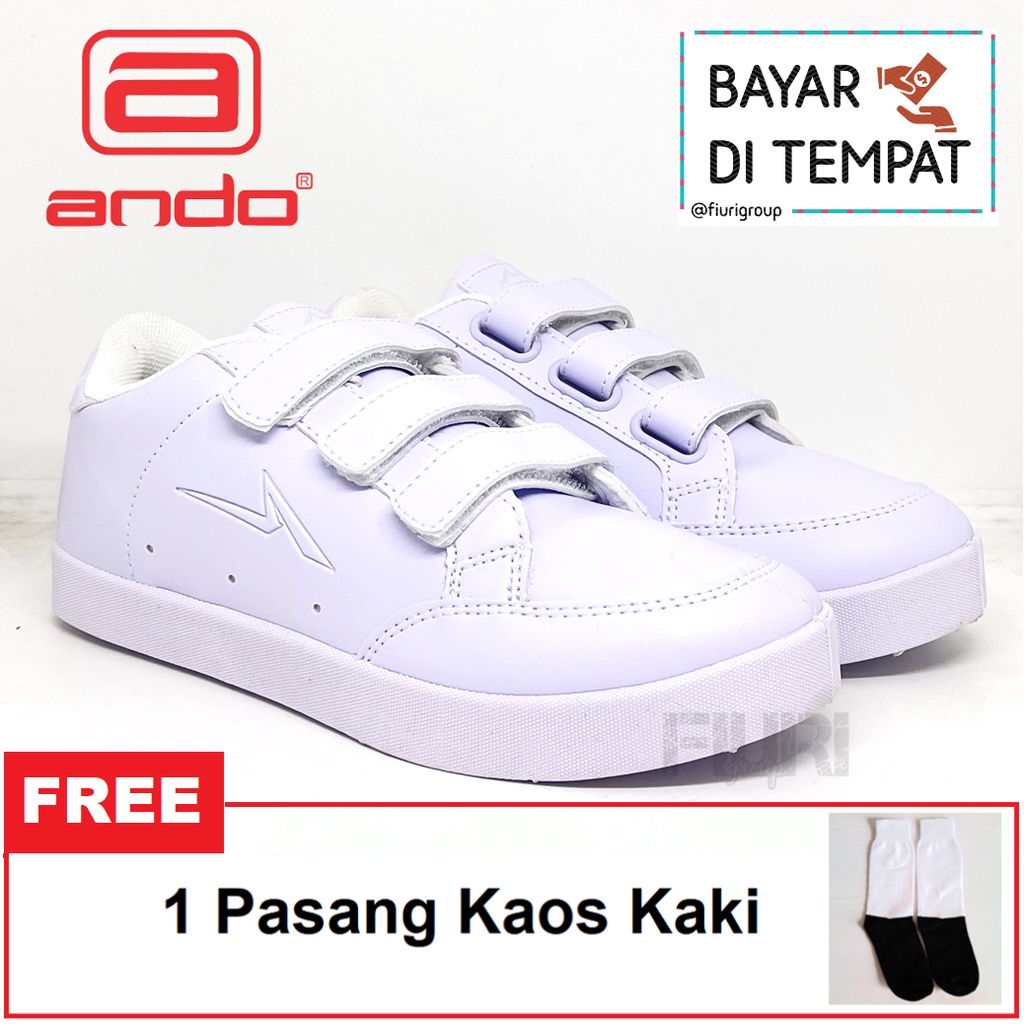 FIURI - ANDO - LAYYA Perekat 37-40 FULL PUTIH - Sepatu Kets Wanita-Sneakers Wanita-Sepatu Olahraga Wanita-Casual-Sepatu Jogging Lari Fitness Gym Senam Wanita-Sepatu Anak Perempuan Cewek-Sepatu Sekolah Berperekat SD SMP SMA