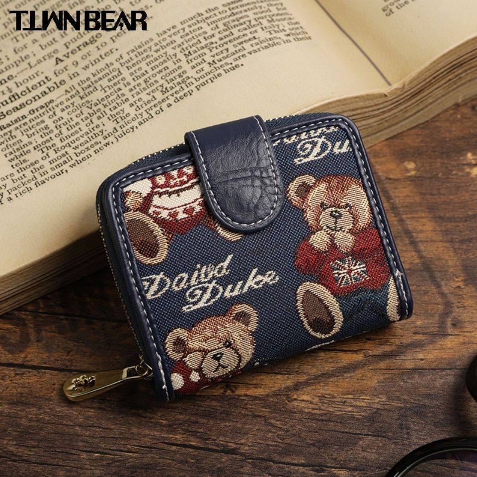 Sera Tiantian Winnie the Pooh Pendek Dompet Perempuan Edisi Korea Lucu Lipat Fashion Kecil Segar Dompet Koin Multifungsi Pemegang Kartu