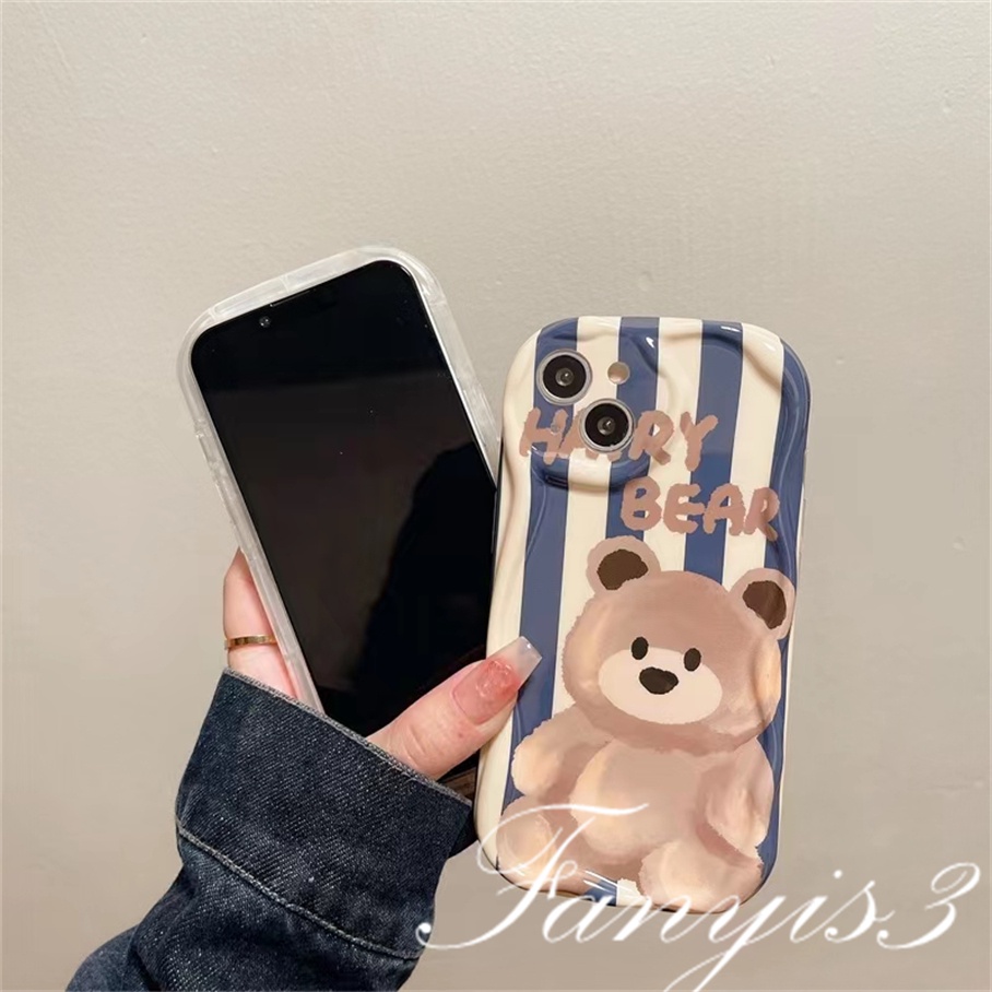 Compatible For IPhone 14 13 12 11 Pro Max X XR Xs Max 8 7 6s Plus SE 2020 Kompatibel Untuk Happy Bear Gelombang Casing Ponsel TPU Silicon Lembut Cover Pelindung