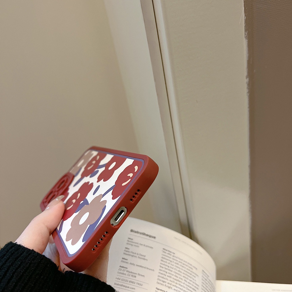 IPHONE [Mata Kucing] Soft Case TPU Anti Slip Untuk Iphone7Plus8 Plus X XS XR XS Max11 13 12 14 PRO Max 14 Plus Ins Fashion Wanita Anggur Bunga Merah