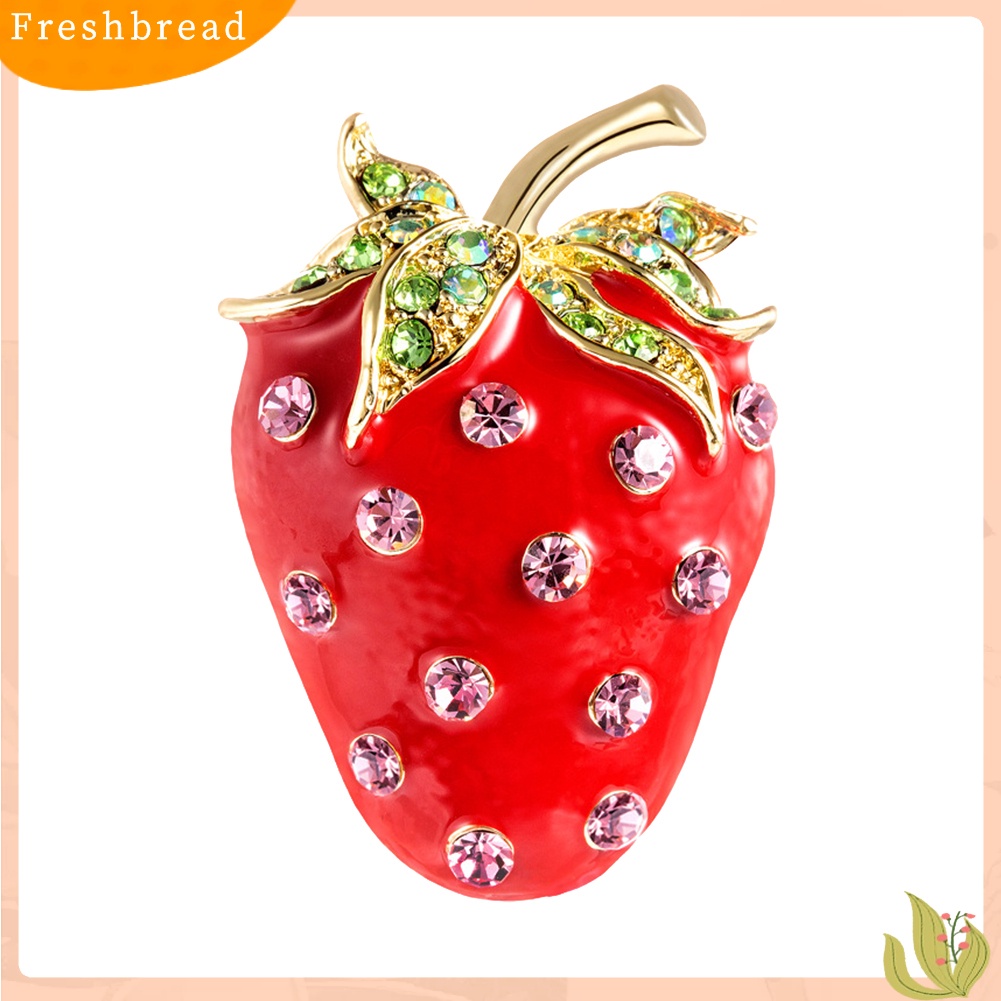 < Freshbread > Lucu Strawberry Bentuk Berlian Imitasi Hias Bros Pin Wanita Ransel Jaket Dekorasi