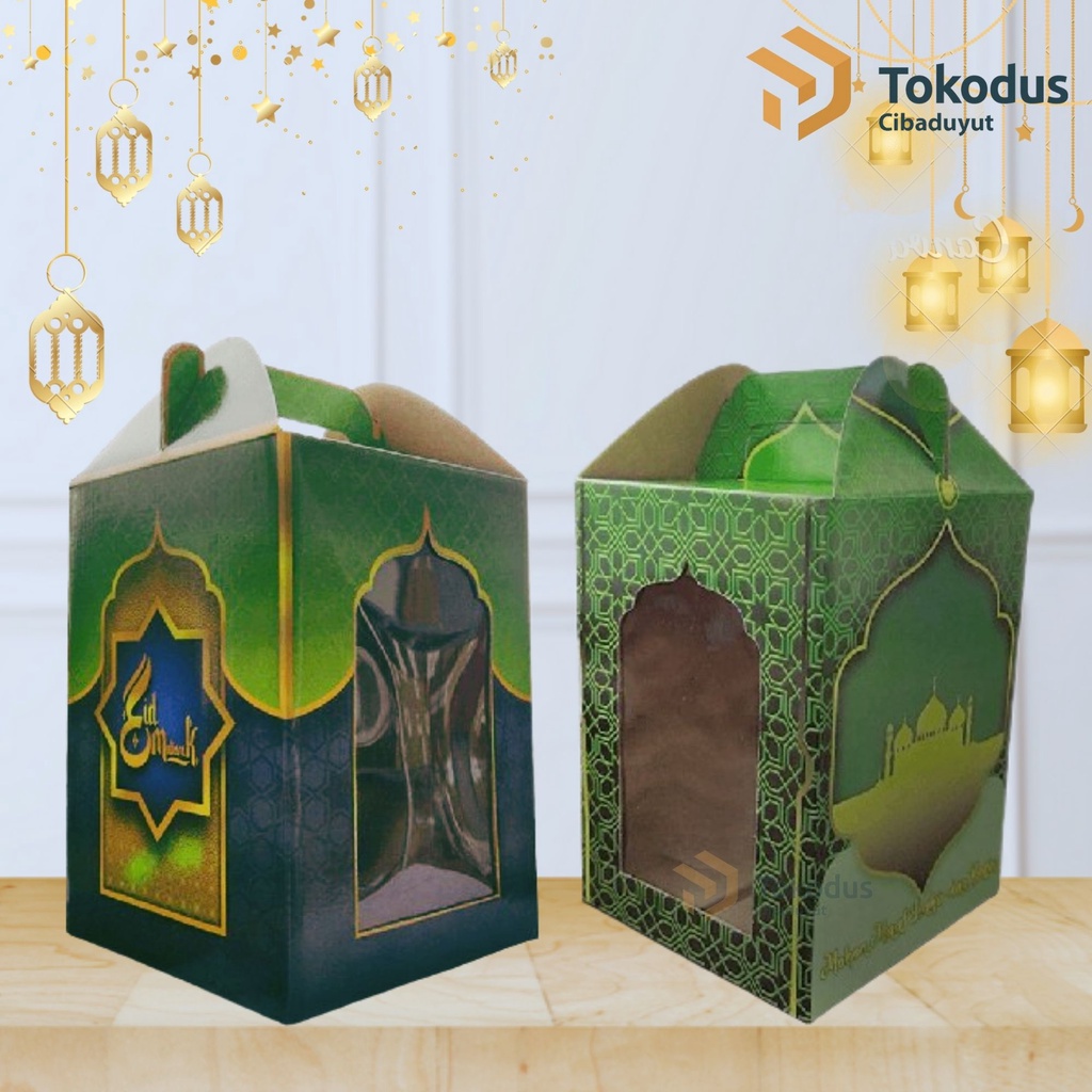 

Kardus Box Kue Kering Edisi Lebaran | Box Kue Kering Mika Jinjing isi 3 toples 500 gr uk 14,6 x 14,6 x 20 cm - Tokodus Cibaduyut